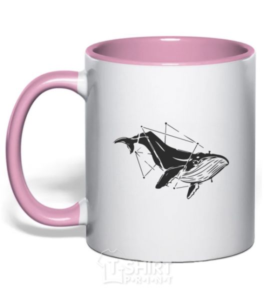 Mug with a colored handle A whale in curves light-pink фото