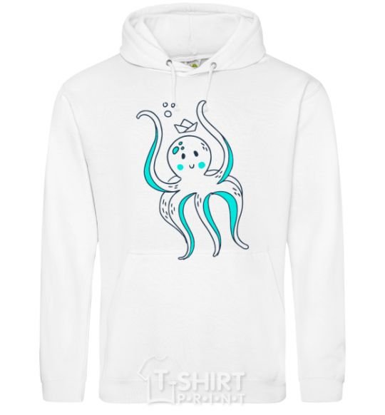 Men`s hoodie An octopus in a panama White фото