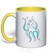 Mug with a colored handle An octopus in a panama yellow фото