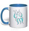 Mug with a colored handle An octopus in a panama royal-blue фото