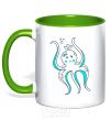 Mug with a colored handle An octopus in a panama kelly-green фото