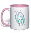 Mug with a colored handle An octopus in a panama light-pink фото
