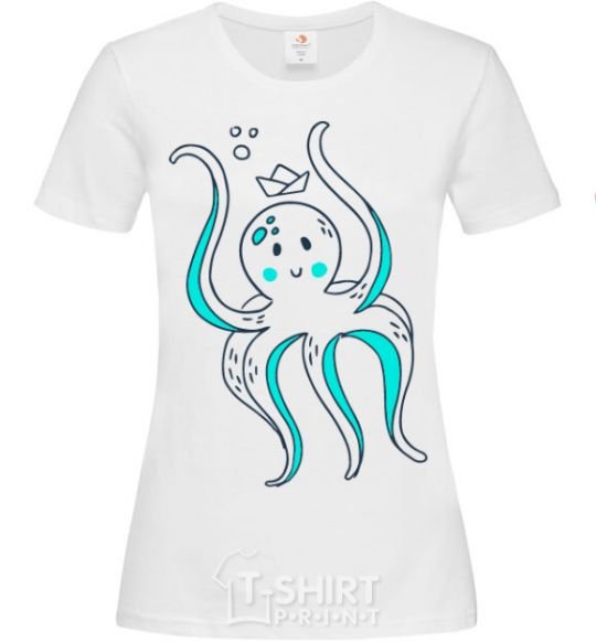 Women's T-shirt An octopus in a panama White фото