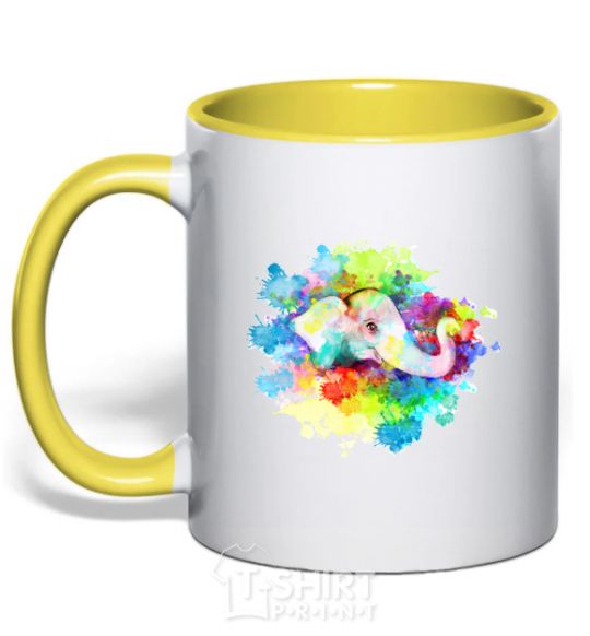 Mug with a colored handle The elephant in the paint yellow фото