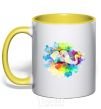 Mug with a colored handle The elephant in the paint yellow фото