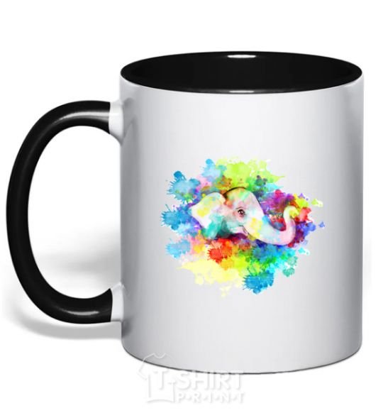 Mug with a colored handle The elephant in the paint black фото