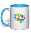 Mug with a colored handle The elephant in the paint sky-blue фото