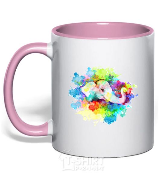 Mug with a colored handle The elephant in the paint light-pink фото