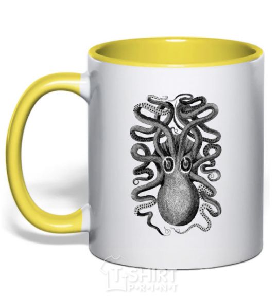 Mug with a colored handle Tentacles yellow фото