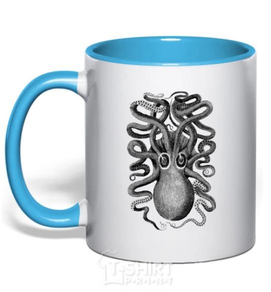 Mug with a colored handle Tentacles sky-blue фото