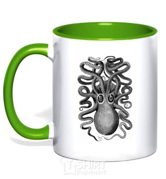 Mug with a colored handle Tentacles kelly-green фото