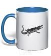 Mug with a colored handle Crocodile gray royal-blue фото