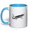 Mug with a colored handle Crocodile gray sky-blue фото