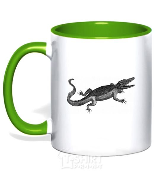 Mug with a colored handle Crocodile gray kelly-green фото