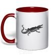 Mug with a colored handle Crocodile gray red фото