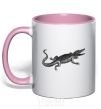 Mug with a colored handle Crocodile gray light-pink фото