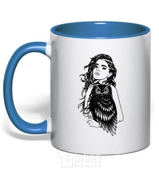 Mug with a colored handle The owl girl royal-blue фото