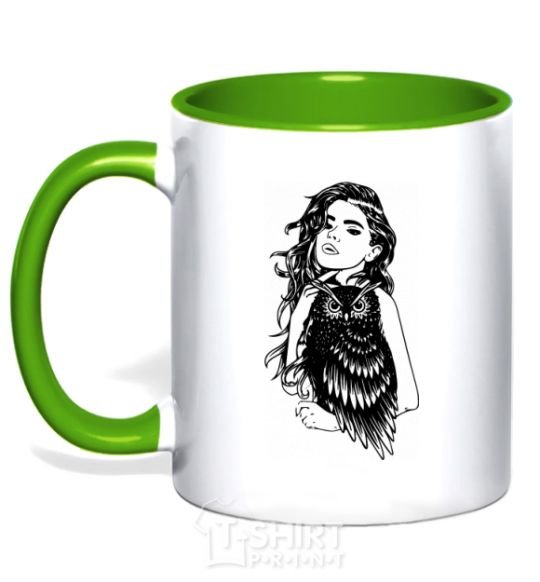 Mug with a colored handle The owl girl kelly-green фото