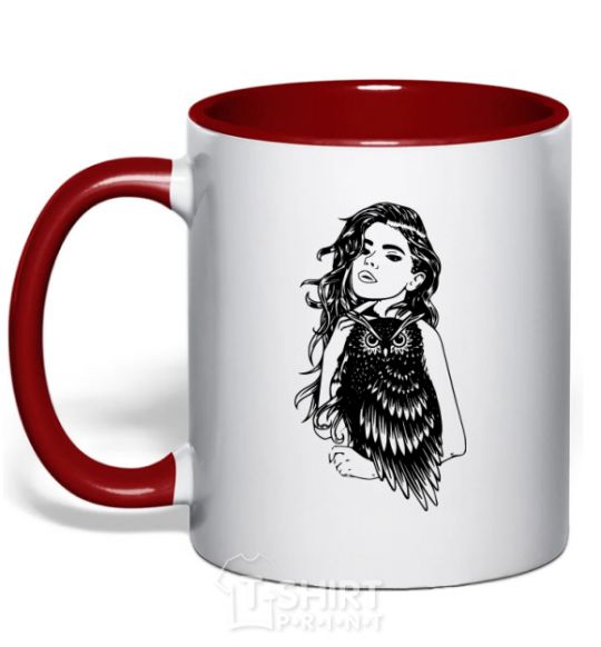 Mug with a colored handle The owl girl red фото