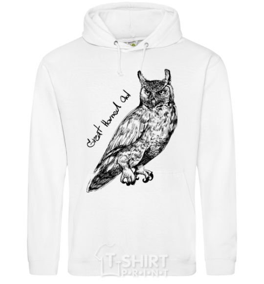 Men`s hoodie Great horned owl White фото