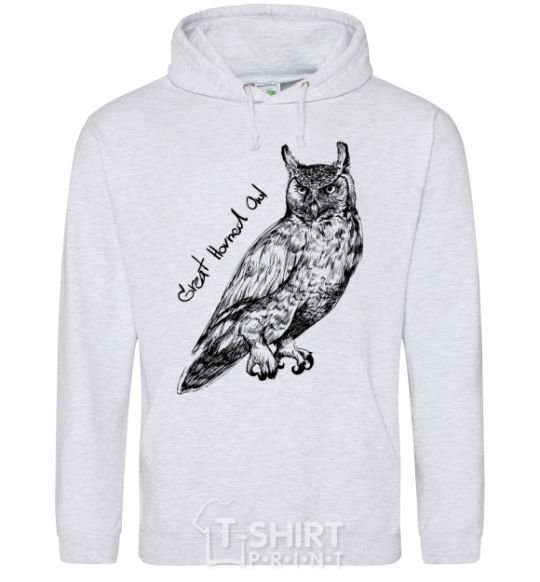 Men`s hoodie Great horned owl sport-grey фото