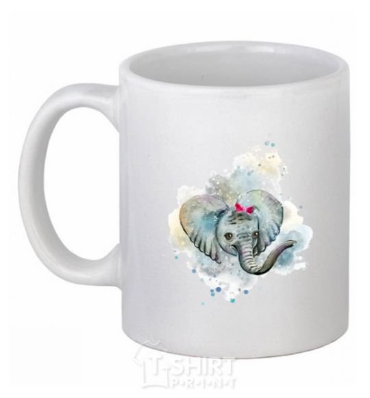Чашка керамическая Слон акварель Белый фото