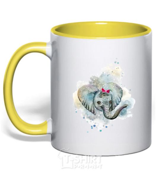 Чашка с цветной ручкой Слон акварель Солнечно желтый фото