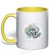 Mug with a colored handle Elephant watercolor yellow фото