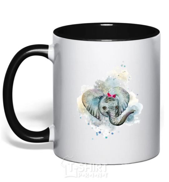 Чашка с цветной ручкой Слон акварель Черный фото