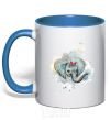 Mug with a colored handle Elephant watercolor royal-blue фото