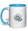Mug with a colored handle Elephant watercolor sky-blue фото