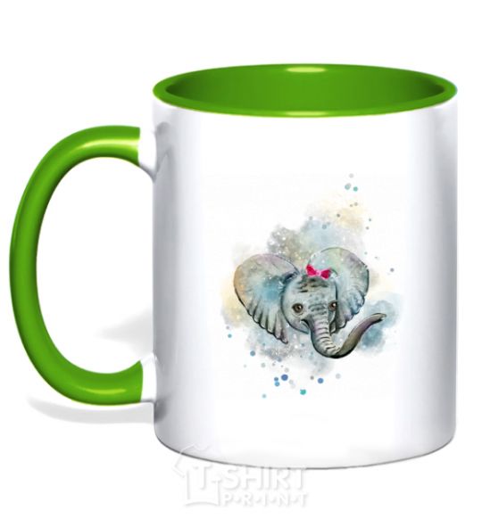 Чашка с цветной ручкой Слон акварель Зеленый фото