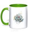 Mug with a colored handle Elephant watercolor kelly-green фото