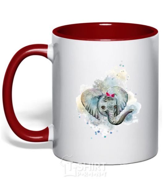 Чашка с цветной ручкой Слон акварель Красный фото