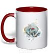 Mug with a colored handle Elephant watercolor red фото
