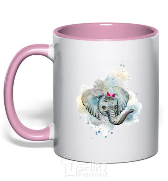 Mug with a colored handle Elephant watercolor light-pink фото