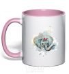 Mug with a colored handle Elephant watercolor light-pink фото