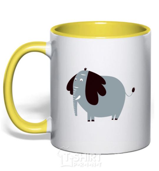 Mug with a colored handle Funny elephant yellow фото