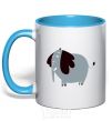 Mug with a colored handle Funny elephant sky-blue фото