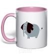 Mug with a colored handle Funny elephant light-pink фото