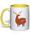 Mug with a colored handle Funny deer yellow фото