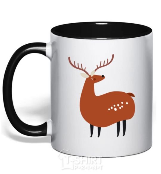 Mug with a colored handle Funny deer black фото