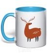 Mug with a colored handle Funny deer sky-blue фото