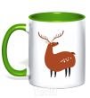 Mug with a colored handle Funny deer kelly-green фото