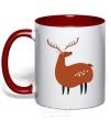 Mug with a colored handle Funny deer red фото