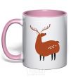 Mug with a colored handle Funny deer light-pink фото