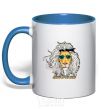 Mug with a colored handle Born to be wild lion royal-blue фото