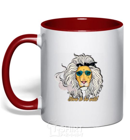 Mug with a colored handle Born to be wild lion red фото