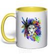 Mug with a colored handle Bright lion butterfly yellow фото