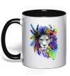 Mug with a colored handle Bright lion butterfly black фото